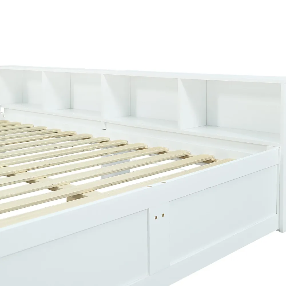 Fortuna lai Lit Polster 140x200 cm avec rangement latéral, 2 lampes, prise USB, bois blanc, moderne*Enfant Lit Enfant