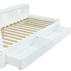 Fortuna lai Lit Polster 90x200 cm avec rangement latéral, 2 lampes, prise USB, bois blanc, design pratique*Enfant Lit Enfant