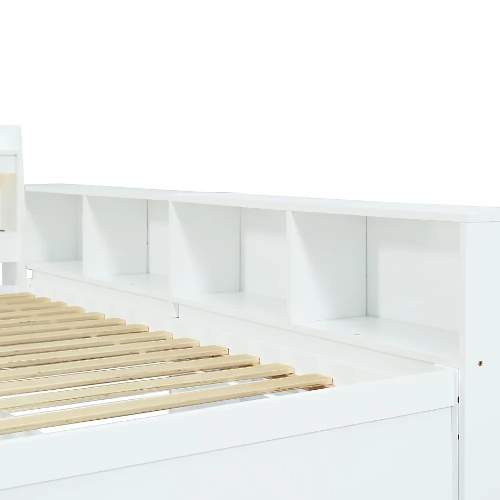 Fortuna lai Lit Polster 90x200 cm avec rangement latéral, 2 lampes, prise USB, bois blanc, design pratique*Enfant Lit Enfant