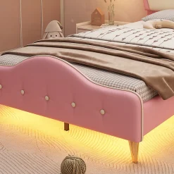 Lit Polster 90x200 cm, tête couronne, LED, cadre métal, rose,blanc><noscript><img width=