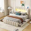 Lit Polster 160x200cm, Avec LED, USB, Stéréo, 4 Tiroirs, Beige>Fortuna lai Clearance