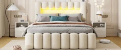 Lit Polster 160x200cm, Avec LED, USB, Stéréo, 4 Tiroirs, Beige>Fortuna lai Clearance