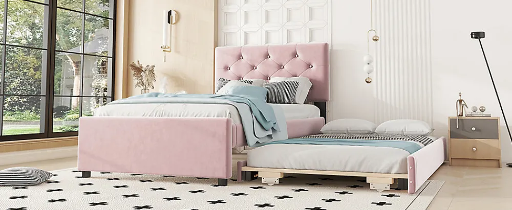 Lit Polster 90x200cm, Avec Tiroirs, Samt, Design Minimaliste, Rose>Fortuna lai Best