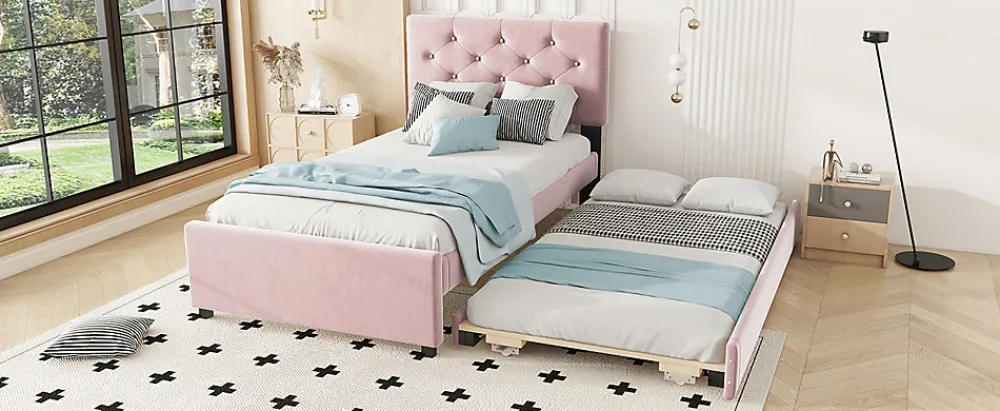 Lit Polster 90x200cm, Avec Tiroirs, Samt, Design Minimaliste, Rose>Fortuna lai Best