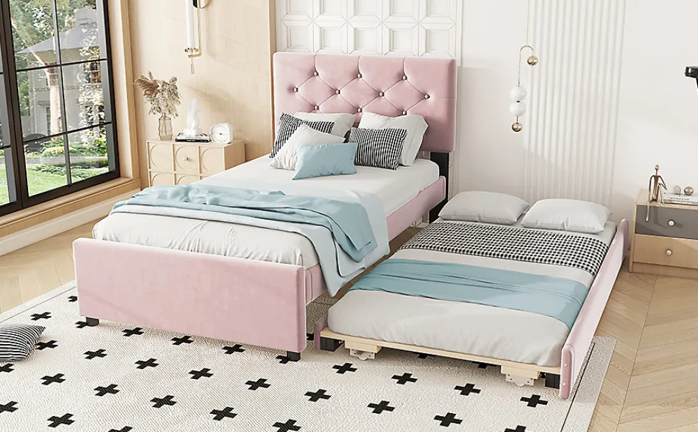 Lit Polster 90x200cm, Avec Tiroirs, Samt, Design Minimaliste, Rose>Fortuna lai Best