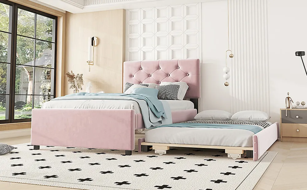 Lit Polster 90x200cm, Avec Tiroirs, Samt, Design Minimaliste, Rose>Fortuna lai Best