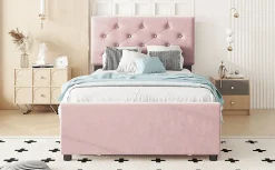 Lit Polster 90x200cm, Avec Tiroirs, Samt, Design Minimaliste, Rose><noscript><img width=
