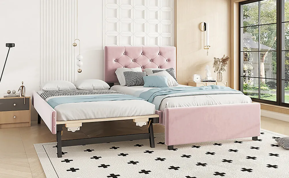 Lit Polster 90x200cm, Avec Tiroirs, Samt, Design Minimaliste, Rose>Fortuna lai Best
