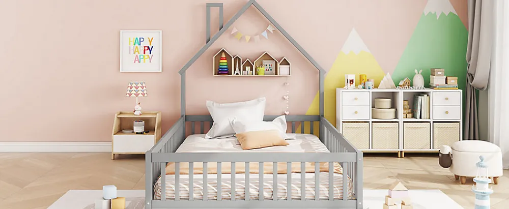 Lit Polster 140x190cm, Lit Enfant, Maison, Tête Réglable, Pin, Gris>Fortuna lai New
