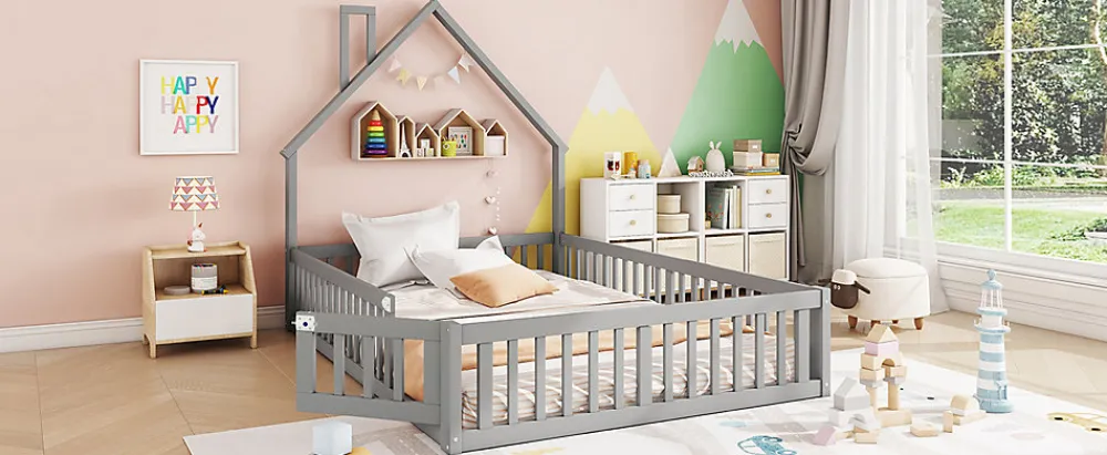 Lit Polster 140x190cm, Lit Enfant, Maison, Tête Réglable, Pin, Gris>Fortuna lai New