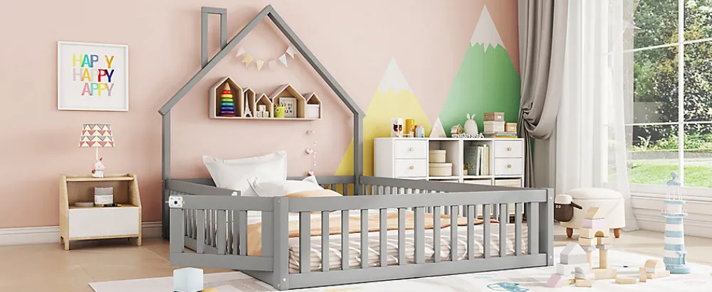 Lit Polster 140x190cm, Lit Enfant, Maison, Tête Réglable, Pin, Gris>Fortuna lai New
