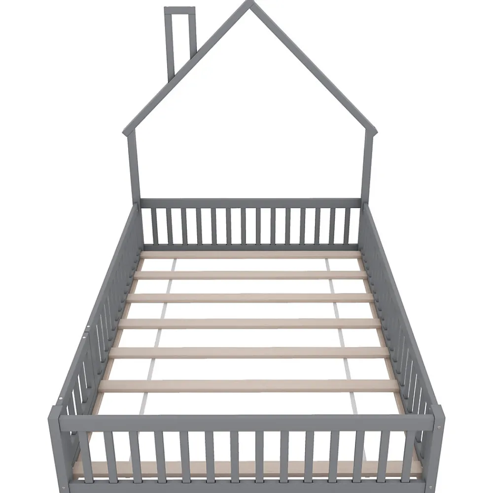 Lit Polster 140x190cm, Lit Enfant, Maison, Tête Réglable, Pin, Gris>Fortuna lai New