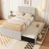 Fortuna lai Lit Polster 90x200cm, Lit Familial, Tiroirs, Lit Escamotable, Tête Réglable, Beige*Enfant Lit Enfant