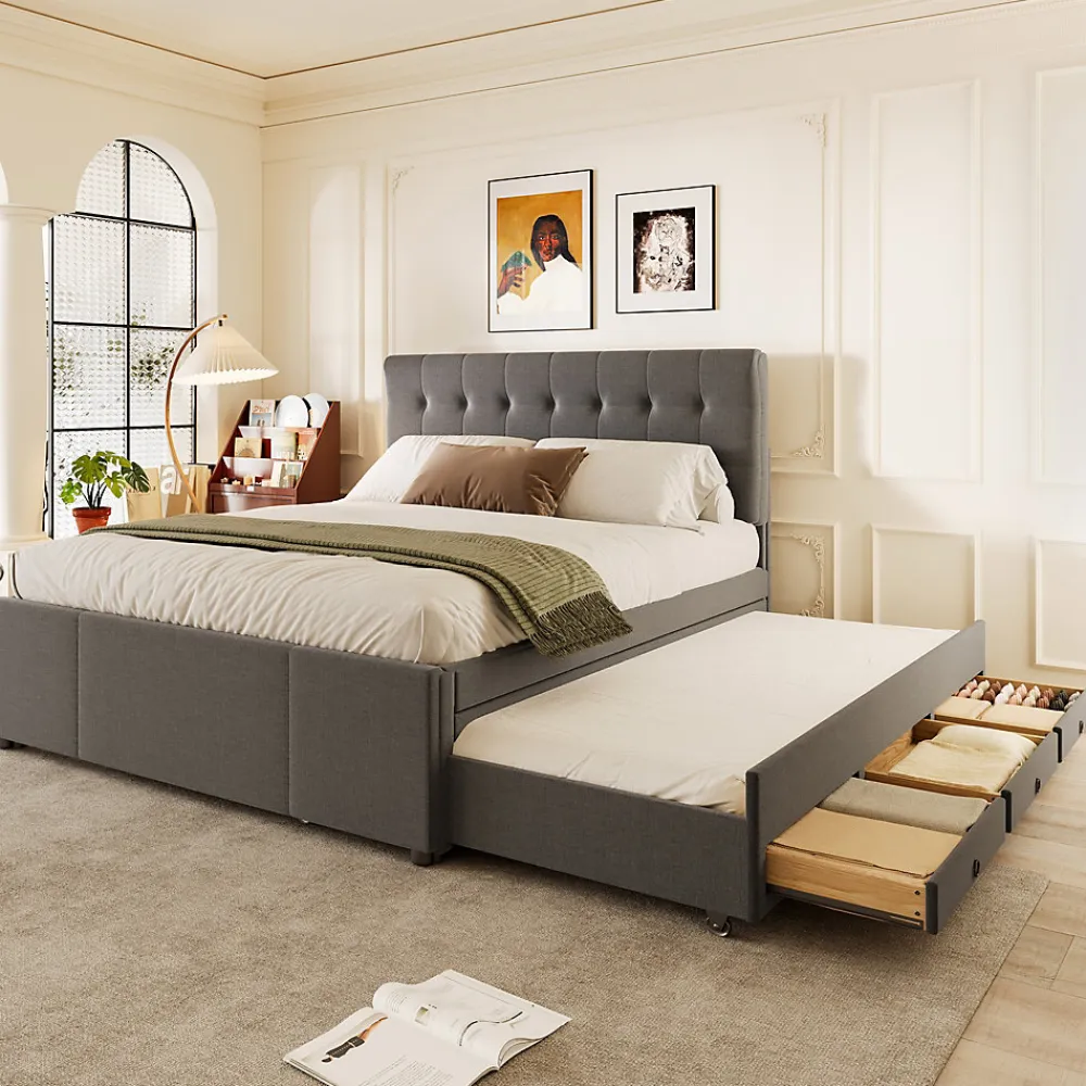 Lit Polster 140x200cm, Lit Familial, Tête Réglable, Grand Rangement, Gris>Fortuna lai Online