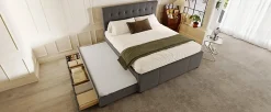 Lit Polster 140x200cm, Lit Familial, Tête Réglable, Grand Rangement, Gris><noscript><img width=