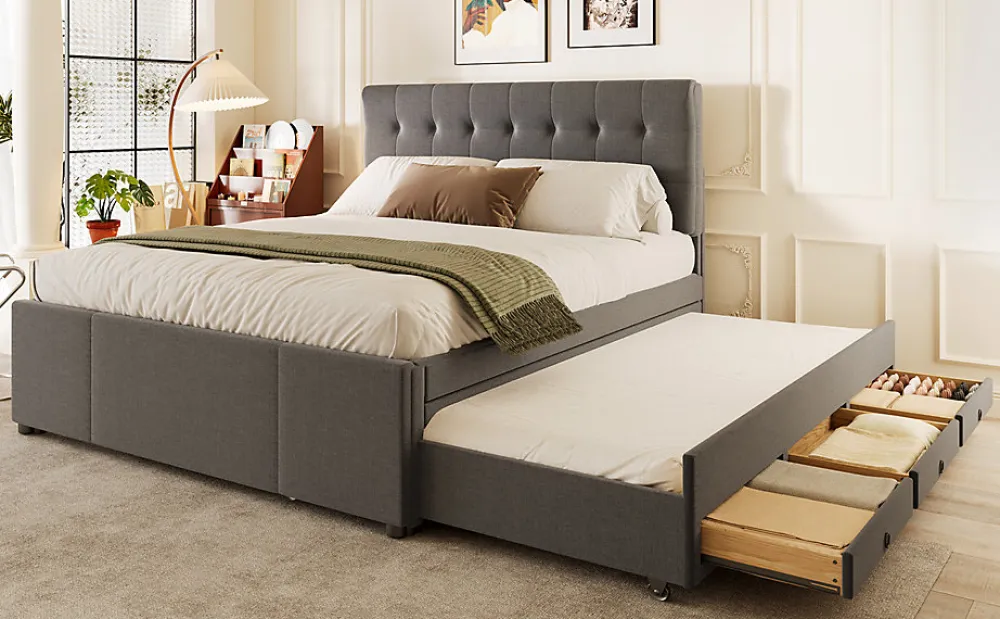 Lit Polster 140x200cm, Lit Familial, Tête Réglable, Grand Rangement, Gris>Fortuna lai Online