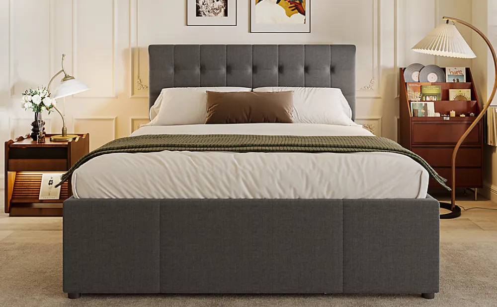 Lit Polster 140x200cm, Lit Familial, Tête Réglable, Grand Rangement, Gris>Fortuna lai Online