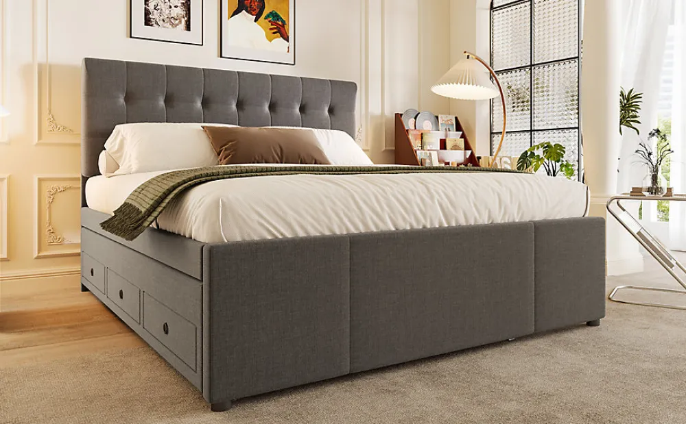 Lit Polster 140x200cm, Lit Familial, Tête Réglable, Grand Rangement, Gris>Fortuna lai Online