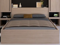 Lit pont 160 x 200 cm avec rangements - Avec LEDs - Coloris : Naturel et noir - VELONA><noscript><img width=