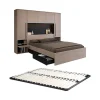 Lit pont 140 x 190 cm avec rangements - Avec LEDs - Coloris : Naturel et noir + Sommier - VELONA>Vente-unique Online