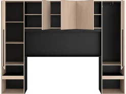 Lit pont 140 x 190 cm avec rangements - Avec LEDs - Coloris : Naturel et noir + Sommier - VELONA><noscript><img width=