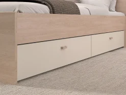 Vente-unique Lit pont 160 x 200 cm avec rangements - Avec LEDs - Coloris : Beige et naturel - DOMELITO* Lit Avec Rangement