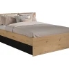 Vente-unique Lit pont 160 x 200 cm avec rangements - Avec LEDs - Coloris : Naturel et noir + Sommier - VARLY* Lit Avec Rangement