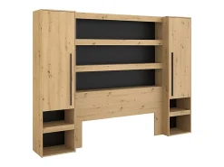 Vente-unique Lit pont 160 x 200 cm avec rangements - Avec LEDs - Coloris : Naturel et noir + Sommier - VARLY* Lit Avec Rangement