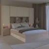 Vente-unique Lit pont 140 x 190 cm avec rangements - Avec LEDs - Coloris : Beige et naturel - DOMELITO* Lit Avec Rangement