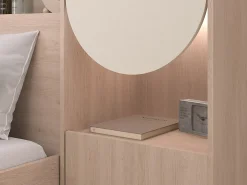 Vente-unique Lit pont 140 x 190 cm avec rangements - Avec LEDs - Coloris : Beige et naturel - DOMELITO* Lit Avec Rangement