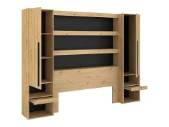 Vente-unique Lit pont 140 x 190/200 cm avec rangements - Avec LEDs - Coloris : Naturel et noir + Sommier + Matelas - VARLY* Lit Avec Rangement
