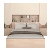 Vente-unique Lit pont 140 x 190 cm avec rangements - Avec LEDs - Coloris : Beige et naturel + Sommier - DOMELITO* Lit Avec Rangement
