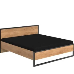 Wimex Lit PORTLAND style industriel 180 x 200 cm chêne poutre / métal* Lit Double