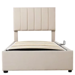 Fortuna lai Lit Pour Enfant Rembourré, 90 X 200 Cm, Coffre De Rangement Hydraulique, En Lin, Beige*Enfant Lit Enfant
