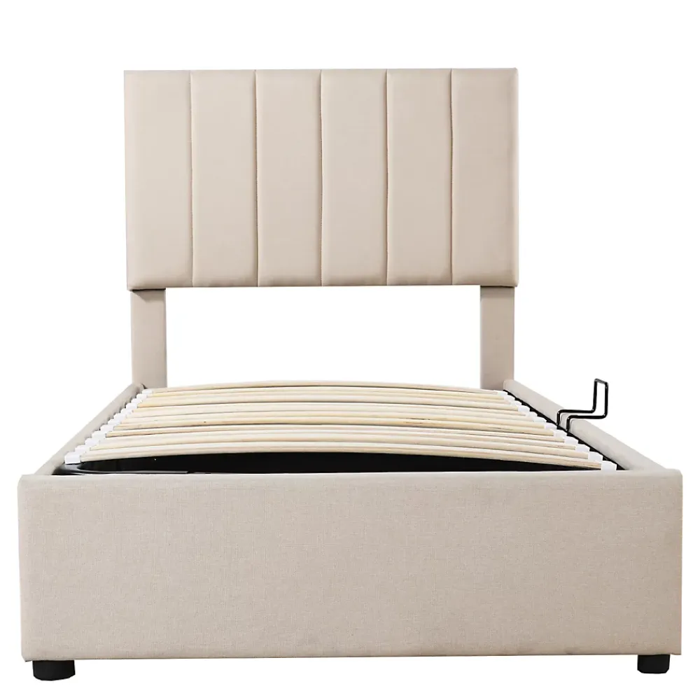 Fortuna lai Lit Pour Enfant Rembourré, 90 X 200 Cm, Coffre De Rangement Hydraulique, En Lin, Beige*Enfant Lit Enfant