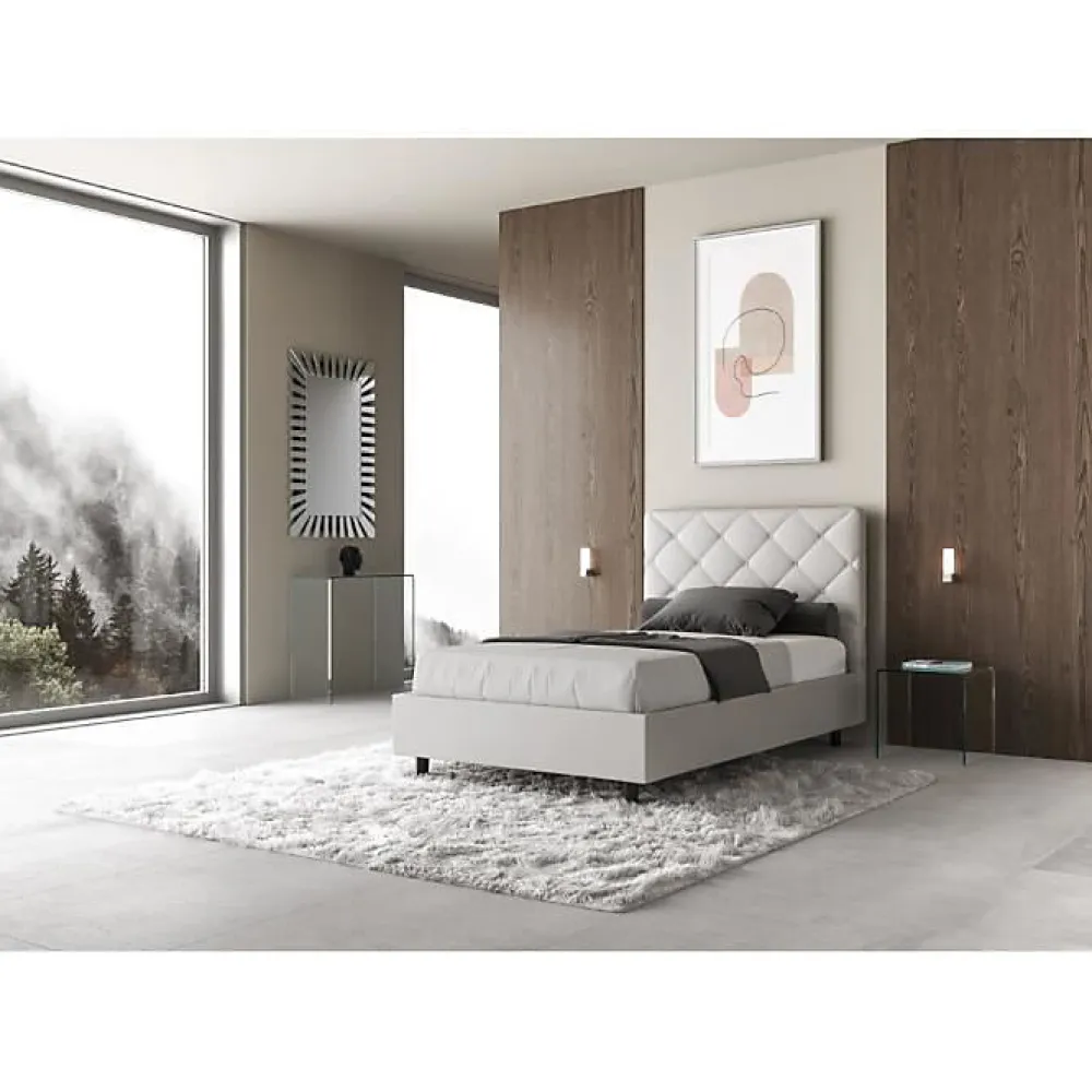 Ityhome Lit Priya en simili cuir blanc avec sommier tapissé 140x210* Lit Coffre