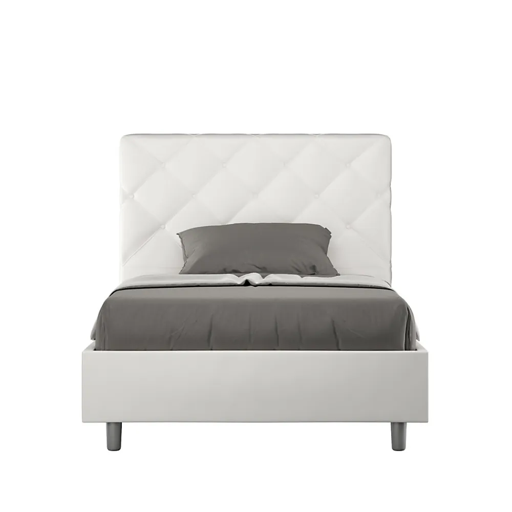 Lit Priya en simili cuir blanc avec sommier tapissé 140x190>Ityhome Sale