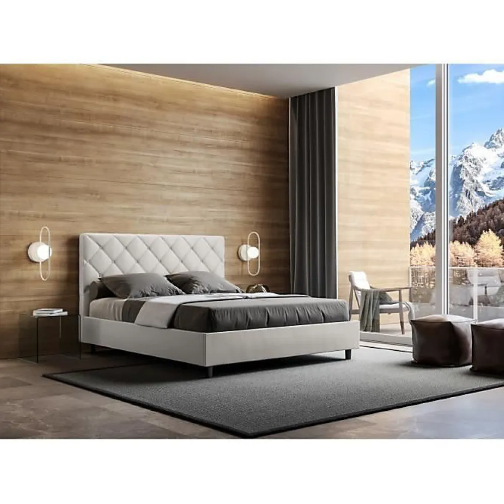 Lit Priya en simili cuir blanc avec sommier tapissé 140x190>Ityhome Sale