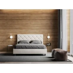Lit Priya en simili cuir blanc avec sommier tapissé 160x210><noscript><img width=