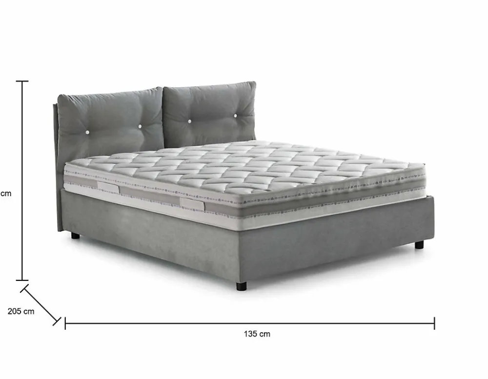Lit queen size Dabbadi, Lit coffre avec revêtement en tissu, Ouverture frontale, avec matelas 120x190 cm inclus, Gris>Talamo Italia Outlet
