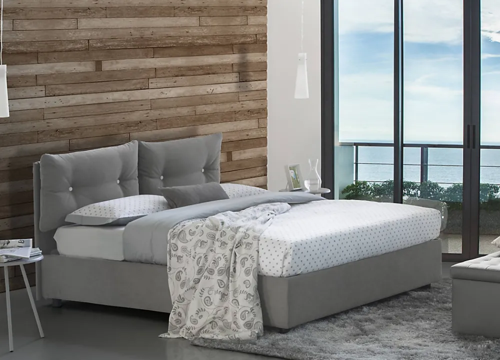 Lit queen size Dabbadi, Lit coffre avec revêtement en tissu, Ouverture frontale, avec matelas 120x190 cm inclus, Gris>Talamo Italia Outlet