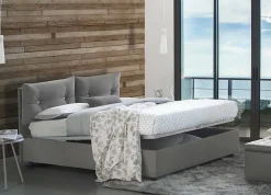 Lit queen size Dabbadi, Lit coffre avec revêtement en tissu, Ouverture frontale, avec matelas 120x190 cm inclus, Gris><noscript><img width=