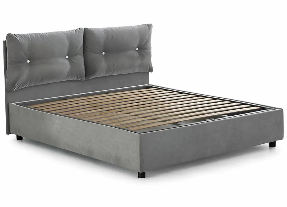 Lit queen size Dabbadi, Lit coffre avec revêtement en tissu, Ouverture frontale, avec matelas 120x190 cm inclus, Gris>Talamo Italia Outlet