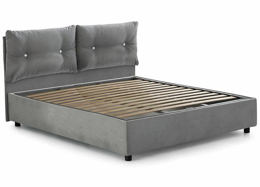 Lit queen size Dabbadi, Lit coffre avec revêtement en tissu, Ouverture frontale, avec matelas 120x190 cm inclus, Gris>Talamo Italia Outlet