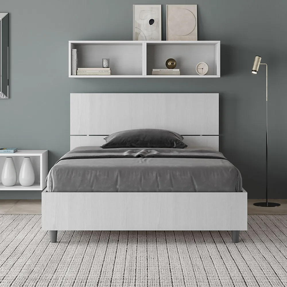 Lit queen size sans sommier 120x190 tête de lit droite frêne blanc Demas>Ityhome