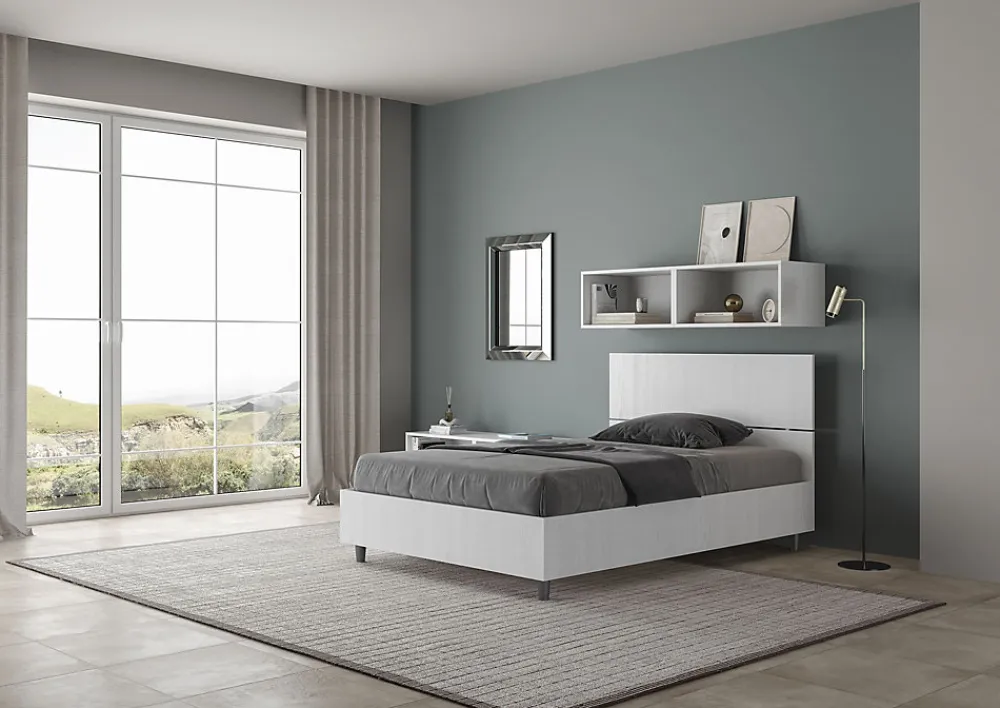 Lit queen size sans sommier 120x190 tête de lit droite frêne blanc Demas>Ityhome