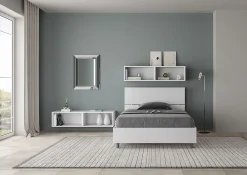 Lit queen size sans sommier 120x190 tête de lit droite frêne blanc Demas><noscript><img width=