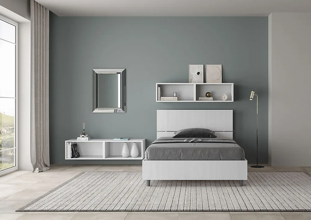 Lit queen size sans sommier 120x190 tête de lit droite frêne blanc Demas>Ityhome