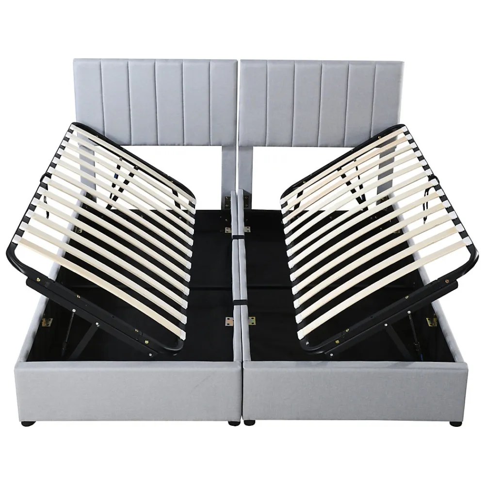Lit rembourré 180 sur 200 cm coffre hydraulique tissu lin gris lit double multifonction adulte ou invité>Redom New