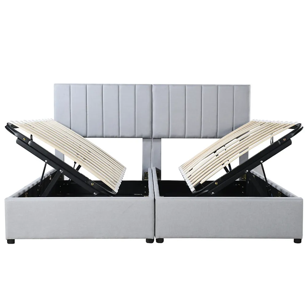 Lit rembourré 180 sur 200 cm coffre hydraulique tissu lin gris lit double multifonction adulte ou invité>Redom New